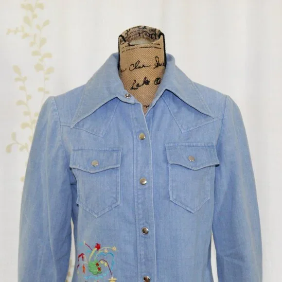 Vtg Penney's International Imports Embroidered Dog Girl Denim Jeans Shirt Set